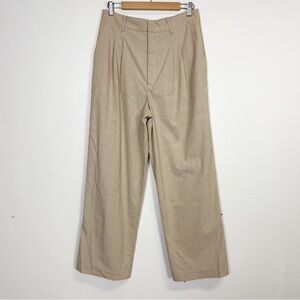 WAYF Wide Leg Dress Pants Womens Medium Tan Pleated Houndstooth